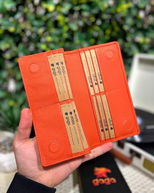 Hakiki Deri El Tutamaçlı Telefon Bölmeli Cüzdan Turuncu 1028