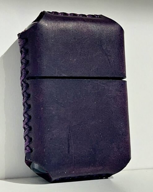 Hakiki Deri Zippo Çakmak Mor 1077