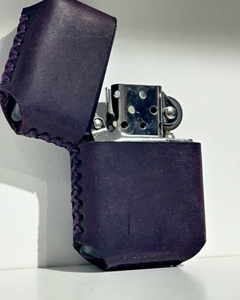 Hakiki Deri Zippo Çakmak Mor 1077