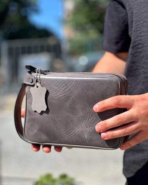 Dubai Hakiki Deri El Çantası Gri 101