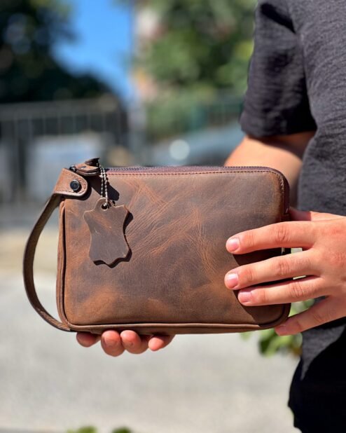 Dubai Hakiki Deri El Çantası Kahve 101