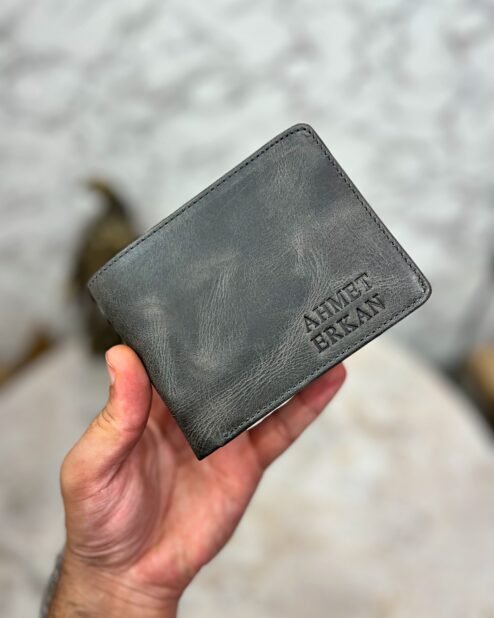 Erkek Deri Cep Cüzdan Hakiki Deri İsimli Gri 1003