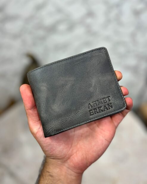 Erkek Deri Cep Cüzdan Hakiki Deri İsimli Gri 1003