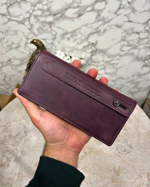 Telefon Bölmeli Cüzdan Hakiki Deri El Tutamaçlı Mor 1028