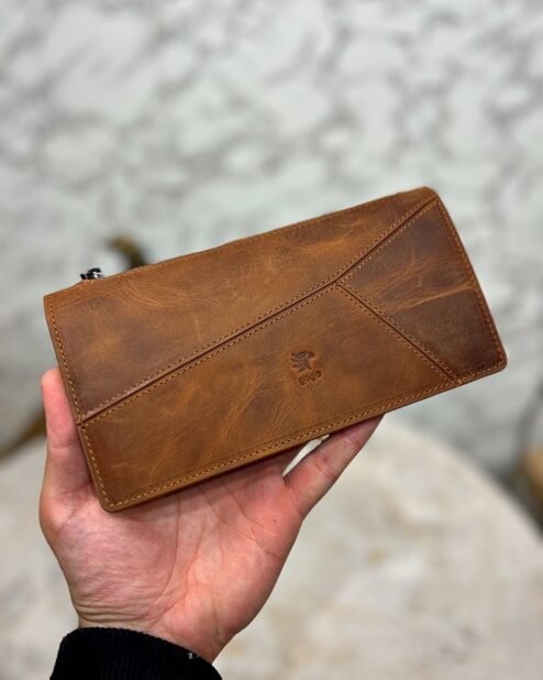 El Tutamaçlı Hakiki Deri Telefon Bölmeli Parçalı Cüzdan Fındık 1128