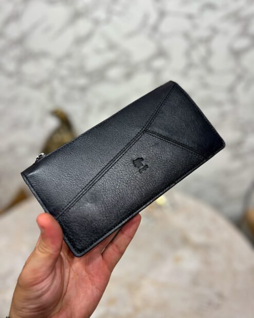 El Tutamaçlı Hakiki Deri Telefon Bölmeli Parçalı Cüzdan Siyah 1128