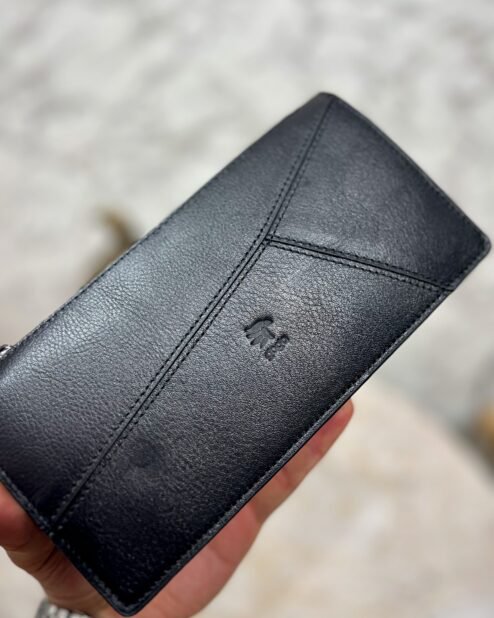 El Tutamaçlı Hakiki Deri Telefon Bölmeli Parçalı Cüzdan Siyah 1128