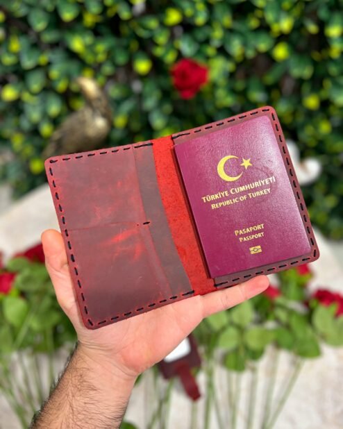 Deri Pasaportluk ve Valiz Etiketi Kırmızı 1038