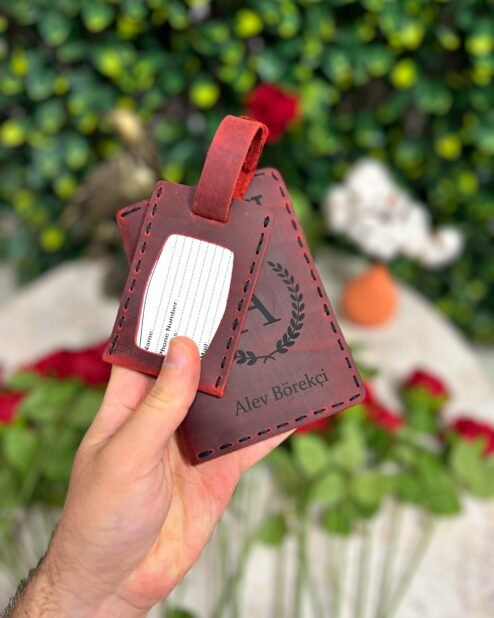 Deri Pasaportluk ve Valiz Etiketi Kırmızı 1038