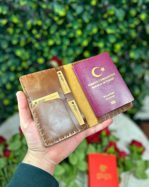 Deri Pasaportluk ve Valiz Etiketi Camel 1038