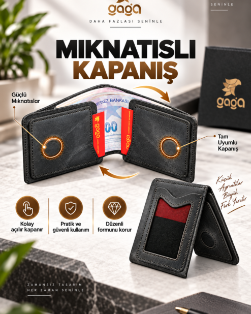 Yeni Nesil Cüzdan Kartlık Mıknatıslı Hakiki Deri Unisex Siyah