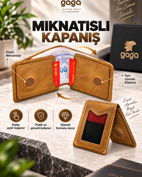 Yeni Nesil Cüzdan Kartlık Mıknatıslı Hakiki Deri Unisex Taba