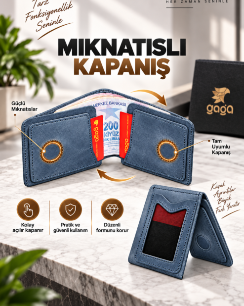 Yeni Nesil Cüzdan Kartlık Mıknatıslı Hakiki Deri Unisex Lacivert