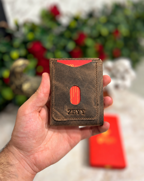 Yeni Nesil Cüzdan Kartlık Mıknatıslı Hakiki Deri Unisex Kahverengi 1453