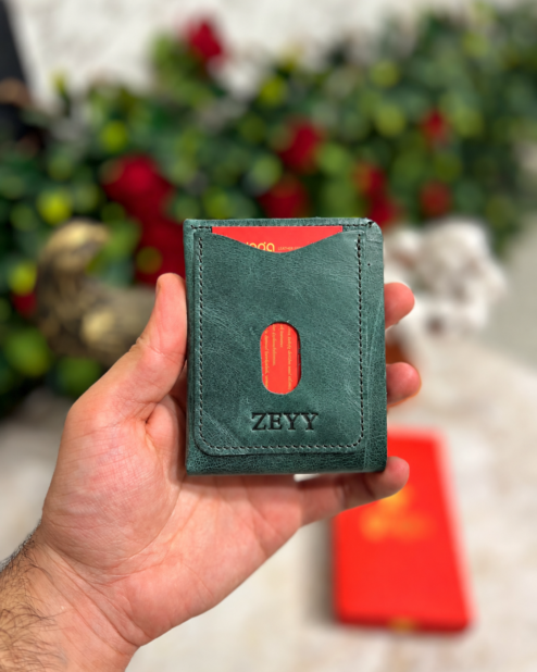 Yeni Nesil Cüzdan Kartlık Mıknatıslı Hakiki Deri Unisex Yeşil 1453